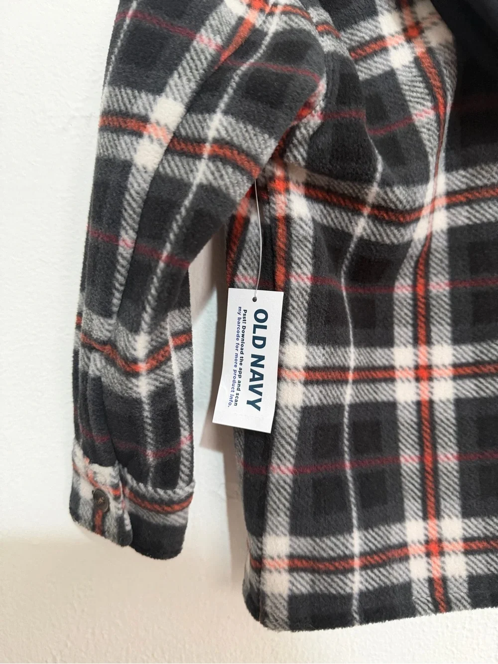 Old Navy Black White Fleece Plaid Button-Front Hooded Shirt